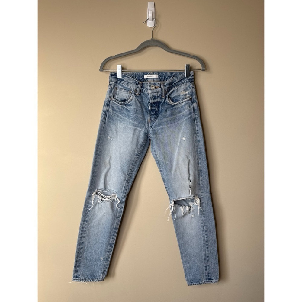 Moussy Light Blue Distressed Raw Hem Jeans Size 24
